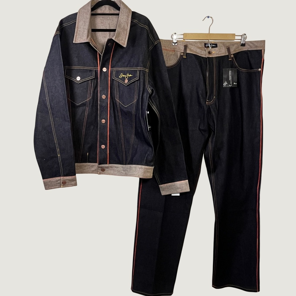 NWT Y2K Sean John Yakuza Bikers Raw Selvedge Denim Jacket & Jeans Set XXL/42